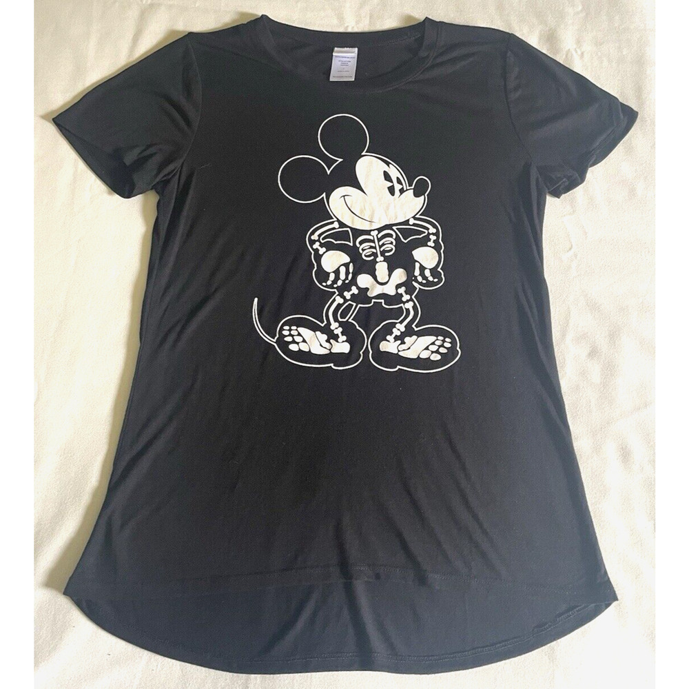 Disney Skeleton Mickey Mouse Womens Kids LS T-Shirt Black White Large L